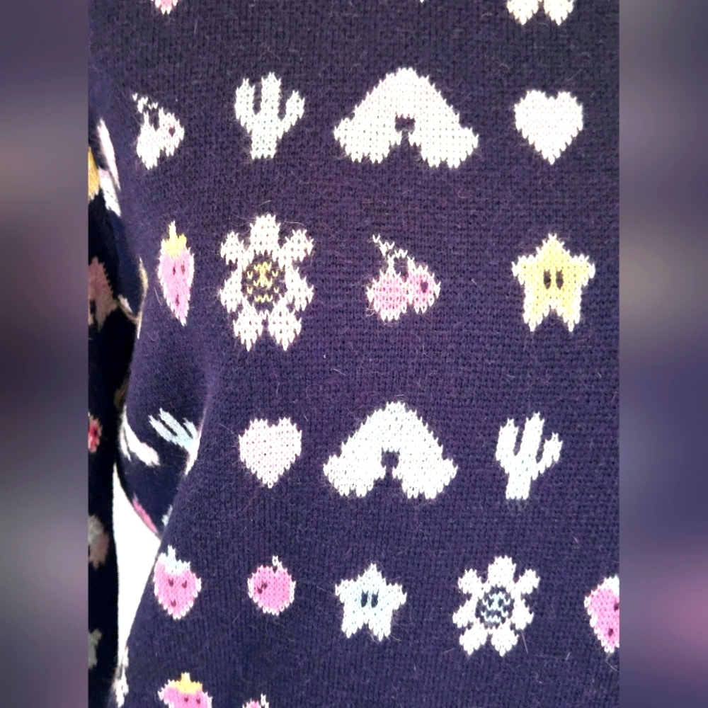 SAKS FIFTH AVENUE Trendy Video Glam Sweater Scoop Neck Navy sz M - Picture 4 of 7